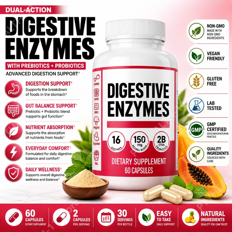 Digestive Enzyme Blend - Enzimi Digestivi con Prebiotici e Probiotici,