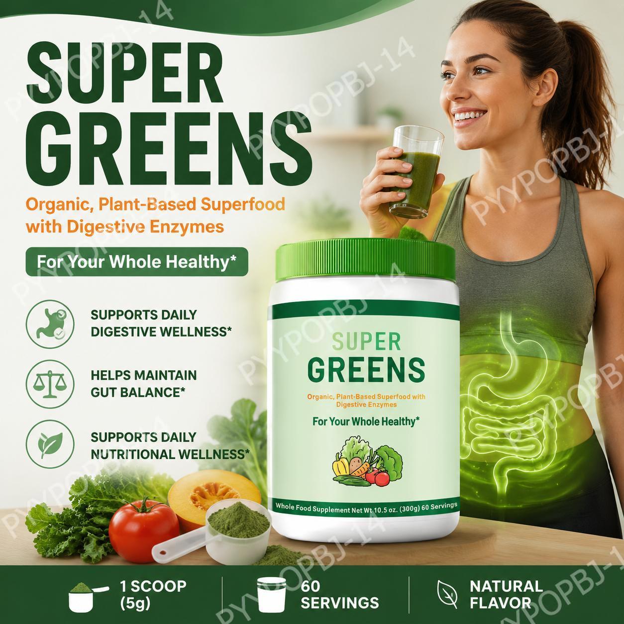 Digestive Enzyme Blend - Super Greens in Polvere, Miscela Biologica